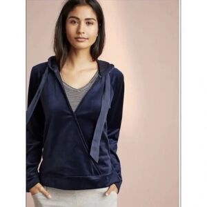 Saturday Sunday Velvet Blue Leisure Sweater Hoodie S Anthropologie Cozy